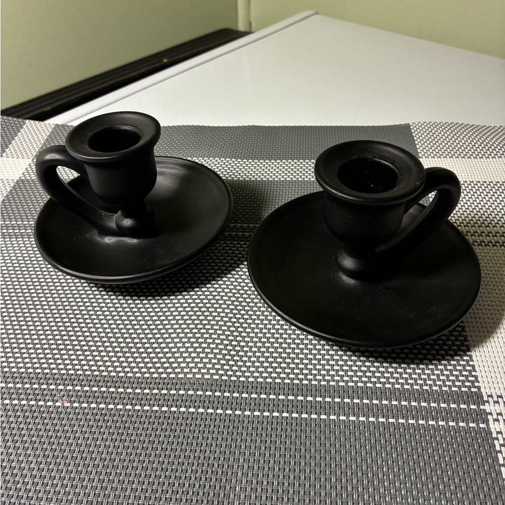 2 Black Ceramic Candle Holders